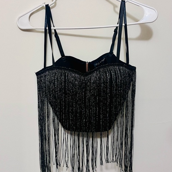 None Tops - Black Fringe Corset Top
